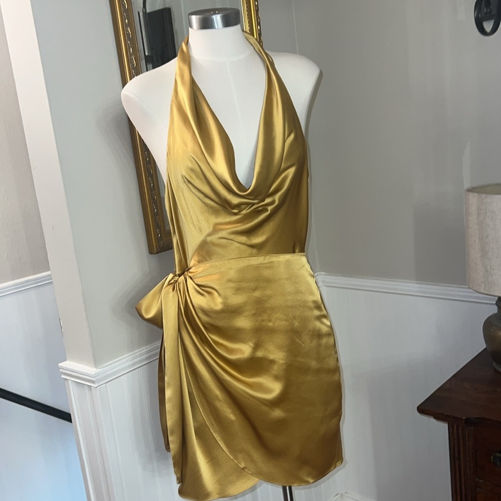 Amanda Uprichard Martine silk dress. Gold size large NWT - Picture 1 of 10